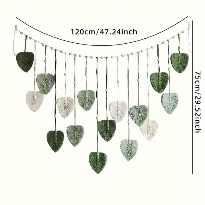 Nordic Jane's Bohemian Cotton Rope Handmade Weaving Wood Beads Leaves Photos Wall Hanging Decoration Tapestry Tassel Wall Hanging