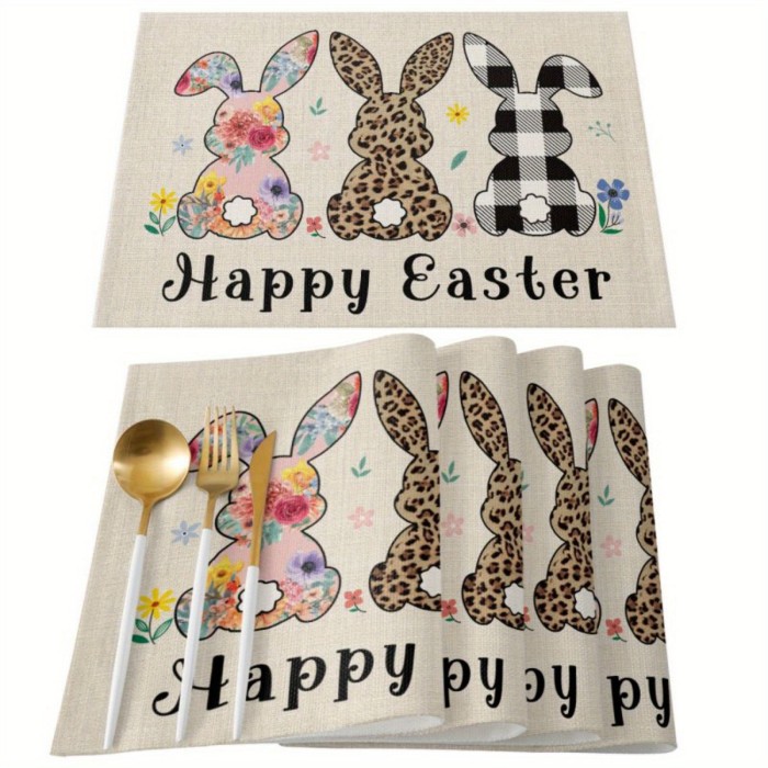 4pcs Easter Gnome Placemats Cotton Linen Mats for Farmhouse Kitchen Table