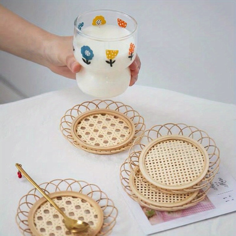 Japanese Style Bamboo Woven Saucer Handmade Bamboo Coaster Cup Holder Pot Pad Tea Mat Rattan Woven Cup Holder Coaster