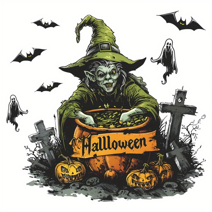 2 pcs\u002Fset Halloween Witch Bat Ghost Bedroom Living Room Home Background Layout Wall Sticker