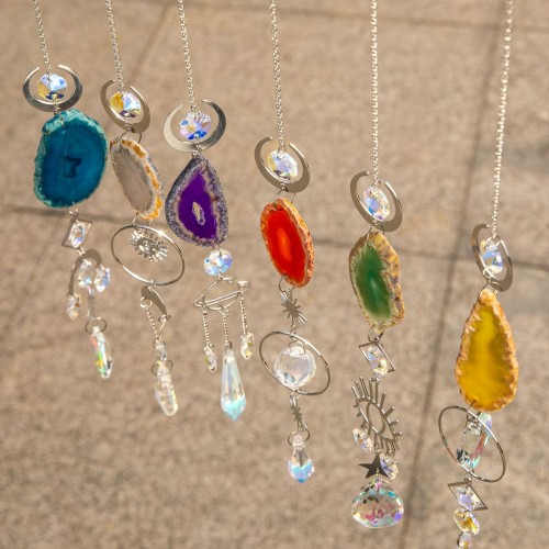 Sun Catcher Wind Chime Dream Catchers With Original Stone Crystal Prisms Agate Pieces For Indoor And Outdoor Car Hanging Pendant Home Garden Wedding Decoration, Home Decor, Garden Ornaments