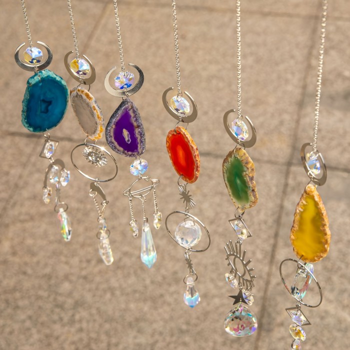 Sun Catcher Wind Chime Dream Catchers With Original Stone Crystal Prisms Agate Pieces For Indoor And Outdoor Car Hanging Pendant Home Garden Wedding Decoration, Home Decor, Garden Ornaments