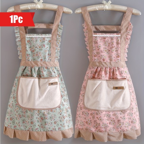 1pc, Cute Strap Canvas Apron, Breathable Floral Apron With Hood, Waterproof And Oil-resistant Breathable Workwear Waist Apron, Restaurant Waiter Work Clothes, Stain Resistant Restaurant Chef Apron Overalls, Kitchen Supplies