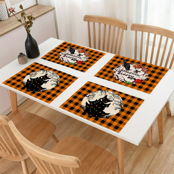 3pcs Halloween Autumn Pumpkin Placemat, Ghost Kitchen Mat, Placemat Heat-resistant And Easy-to-clean Halloween Accessories
