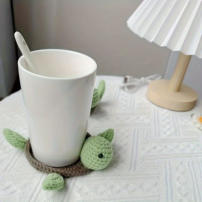 3 Pcs Crochet Tortoise Coasters For Drinks, Funny Handmade Woven Coaster Set, Cute Turtle Shaped Mug Cup Mat Table Desk Decoration Housewarming Gift