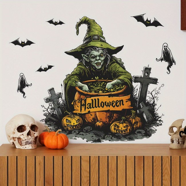 2 pcs\u002Fset Halloween Witch Bat Ghost Bedroom Living Room Home Background Layout Wall Sticker