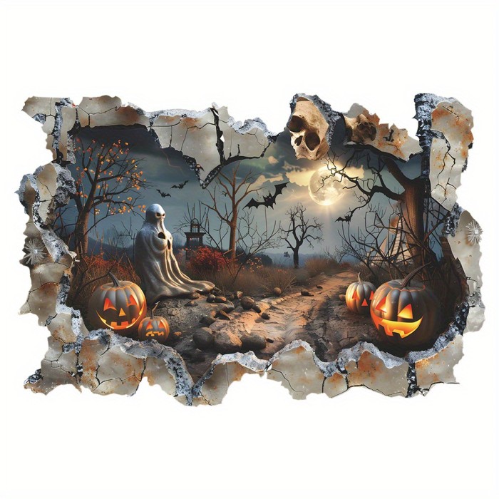1pcs Halloween Broken Wall Skull Bat Pumpkin Bedroom Living Room Home Decorative Wall Sticker