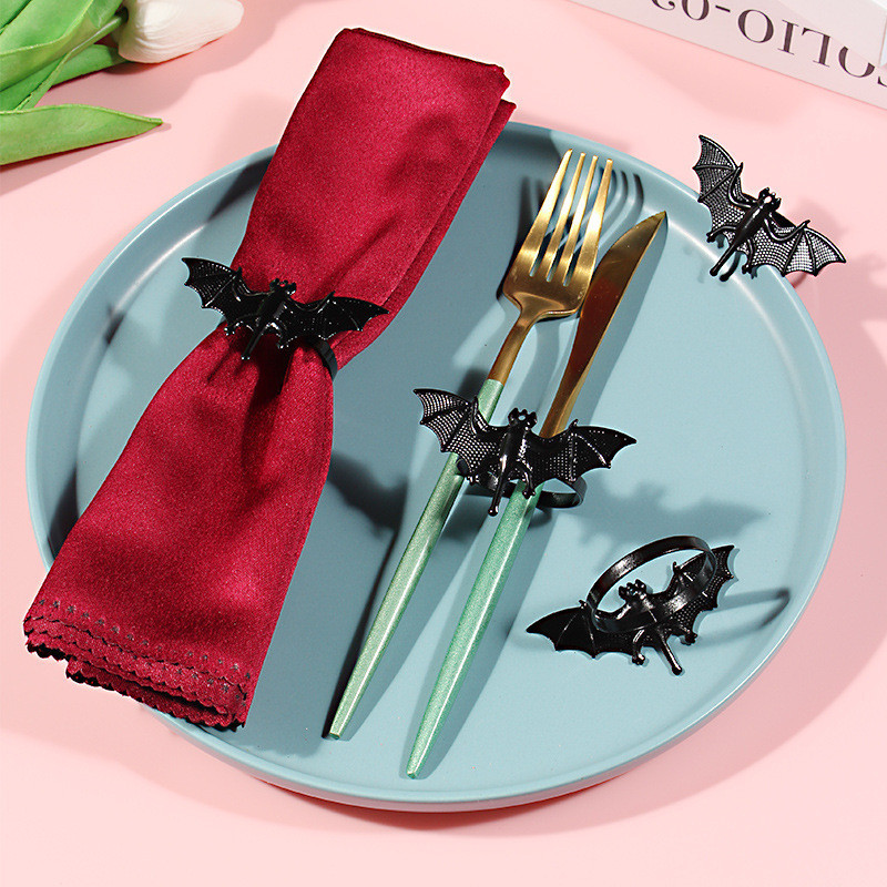 4 pieces, new bat napkin ring Halloween desktop decoration napkin buckle