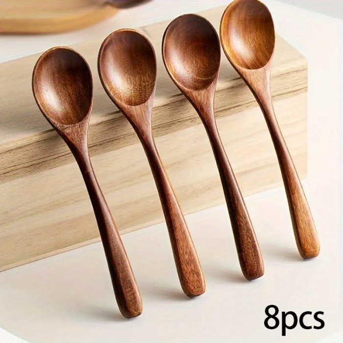 8pcs, Soup Spoon, Wooden Coffee Spoon, Natural Milk Spoon, Modern Stirring Spoon, Reusable Soup Spoon, Washable Dessert Spoon, Tableware For Restaurant Home Party