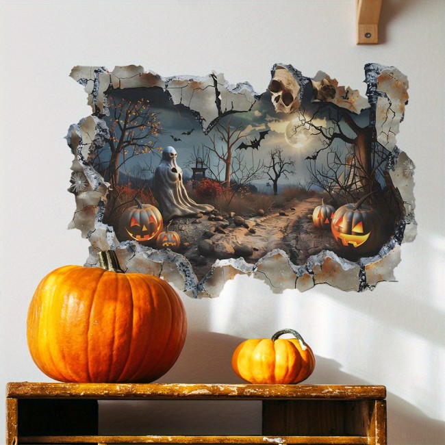 1pcs Halloween Broken Wall Skull Bat Pumpkin Bedroom Living Room Home Decorative Wall Sticker