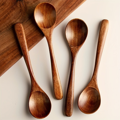 8pcs, Soup Spoon, Wooden Coffee Spoon, Natural Milk Spoon, Modern Stirring Spoon, Reusable Soup Spoon, Washable Dessert Spoon, Tableware For Restaurant Home Party