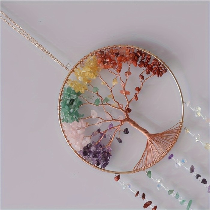 Dream Catcher Pendant With Natural Agate - Colorful Gemstone Wall Hanging For Home & Garden Decor, Perfect For Birthday Christmas Wedding Gifts