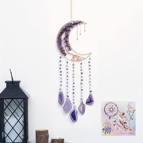 Agate Moon Tree Crystal Dream catcher, Tree of Life crystal pendant for bedroom and living room, kitchen and balcony garden decoration