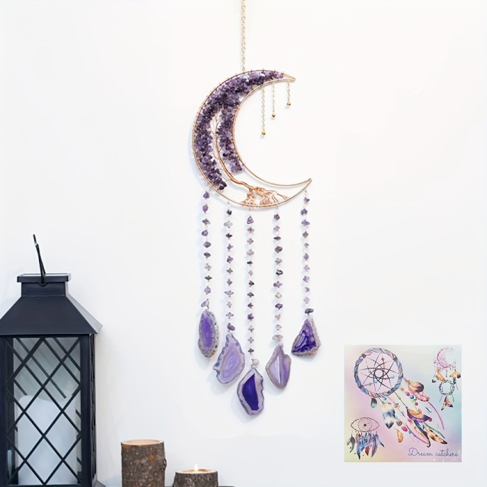 Agate Moon Tree Crystal Dream catcher, Tree of Life crystal pendant for bedroom and living room, kitchen and balcony garden decoration