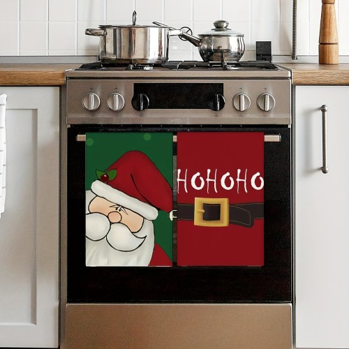Christmas Santa Claus Kitchen Towel Set of 2, Contemporary Style Microfiber Dish Cloths, Machine Washable, Super Absorbent Knit Fabric Dish Towels, Holiday Decorative Hand Towels for Home Decoration and Table Setting