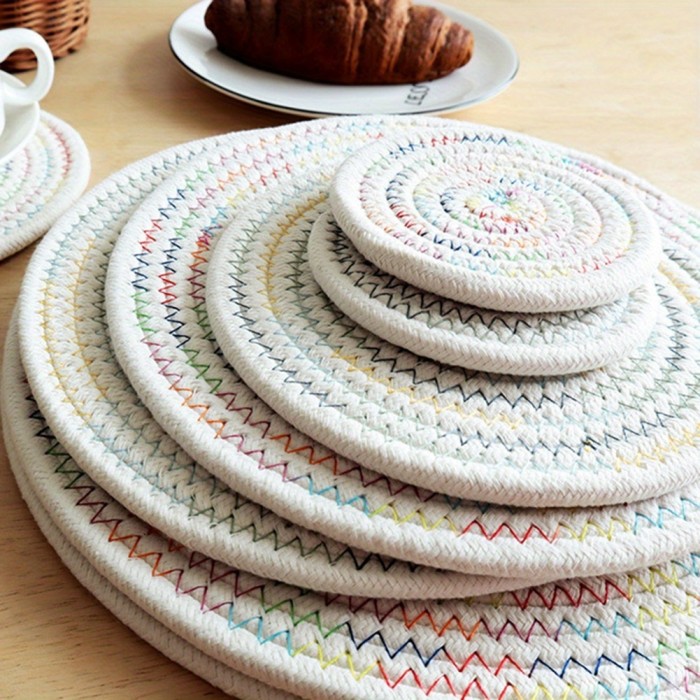 5 Pieces Durable Washable Hand Woven Rope Table Placemats Coasters. Can Be Used For Rustic Or Farmhouse Themed Table Home Décor