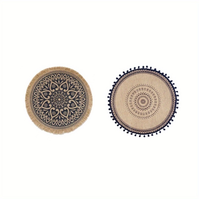 2PCS Hand-woven Coaster Ins Placemat Cotton And Linen Dining Table Insulation Pad Shooting Props Home Retro Jute Decorative Mat