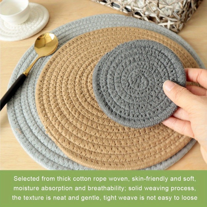 5 Pieces Durable Washable Hand Woven Rope Table Placemats Coasters. Can Be Used For Rustic Or Farmhouse Themed Table Home Décor
