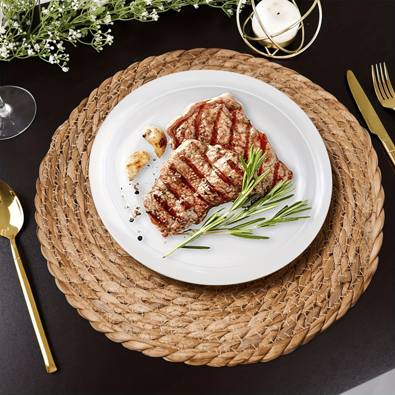 4Pcs Japanese Hand-Woven Grass Placemats: Thickened Non Scalding Round Heat Insulating Placemats for Family Dining Table, Tea Set Placement, Applicable To A Wide Range of Scenarios, Practical and Beautiful At The Same Time