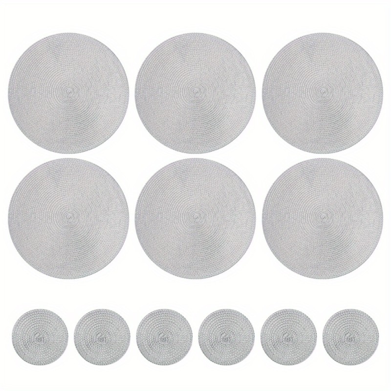 Round Braided Woven Place Mats and Coasters Set of 12 Washable Heat Resistant Table Mats for Kitchen Dining Table Home Restaurant Christmas Wedding Party Decor