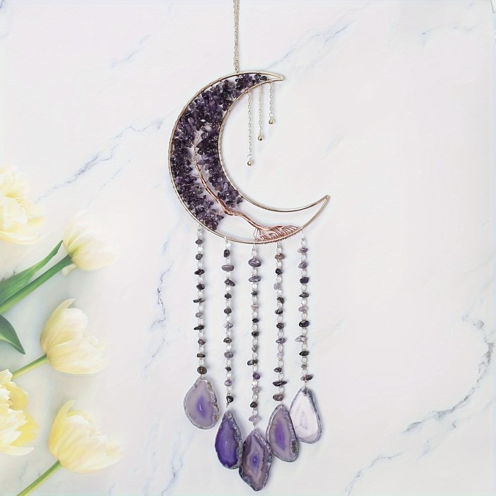 Agate Moon Tree Crystal Dream catcher, Tree of Life crystal pendant for bedroom and living room, kitchen and balcony garden decoration