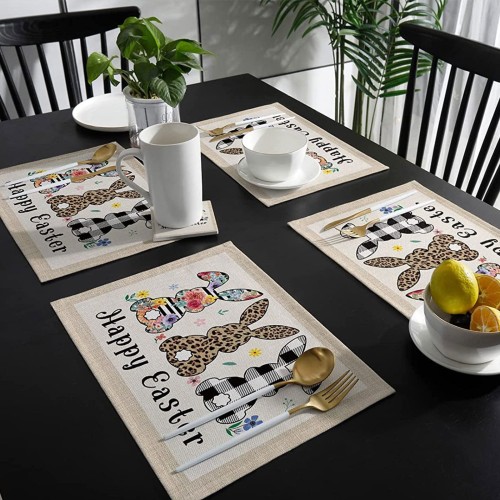 4pcs Easter Gnome Placemats Cotton Linen Mats for Farmhouse Kitchen Table