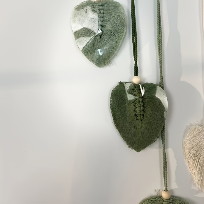 Nordic Jane's Bohemian Cotton Rope Handmade Weaving Wood Beads Leaves Photos Wall Hanging Decoration Tapestry Tassel Wall Hanging