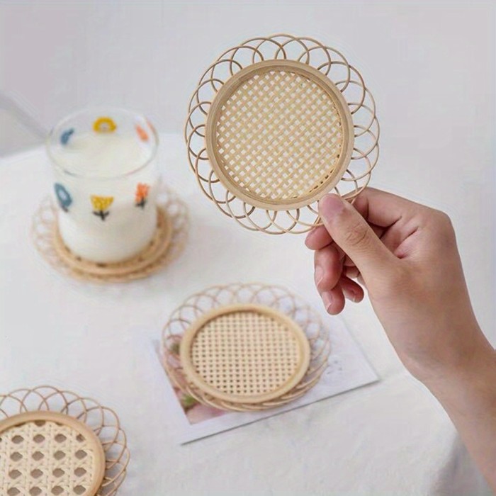 Japanese Style Bamboo Woven Saucer Handmade Bamboo Coaster Cup Holder Pot Pad Tea Mat Rattan Woven Cup Holder Coaster