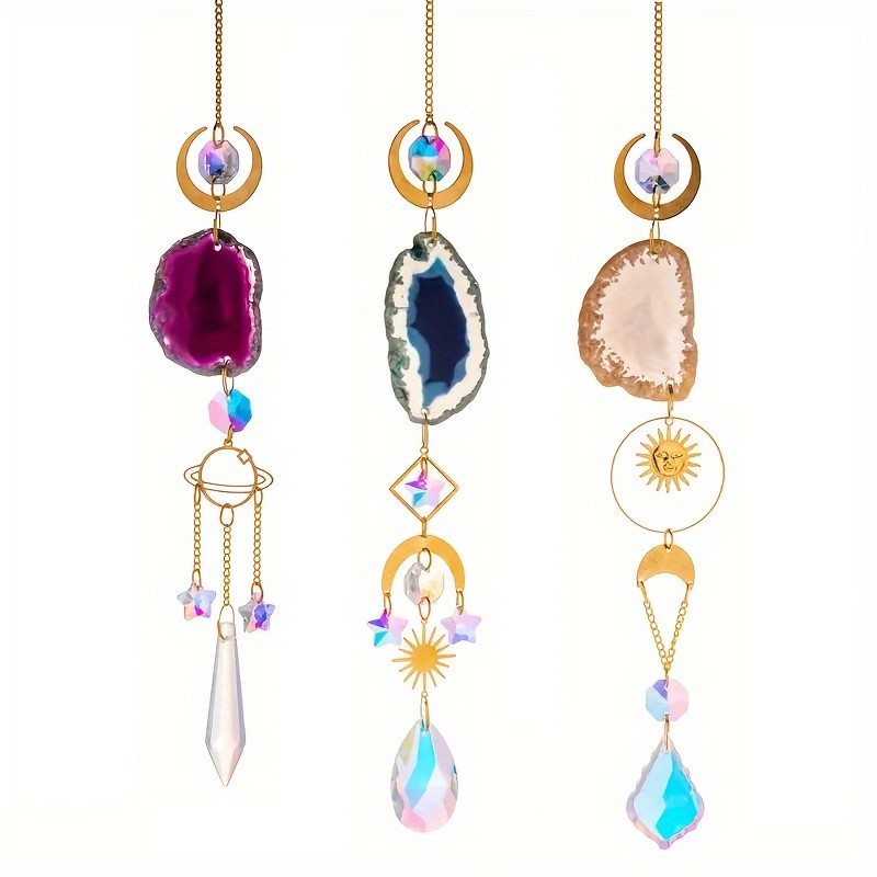 Sun Catcher Wind Chime Dream Catchers With Original Stone Crystal Prisms Agate Pieces For Indoor And Outdoor Car Hanging Pendant Home Garden Wedding Decoration, Home Decor, Garden Ornaments