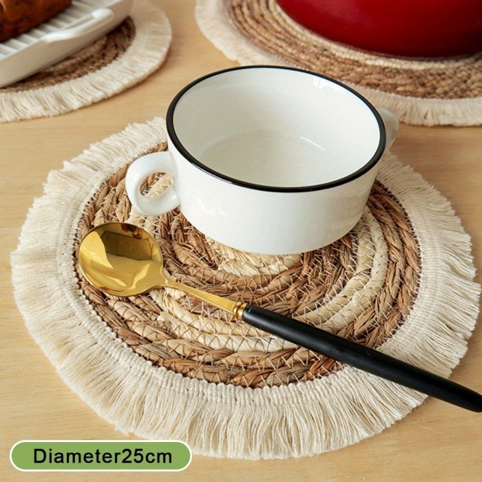 Hand-Woven Round Placemats Set of 4, 9.8\