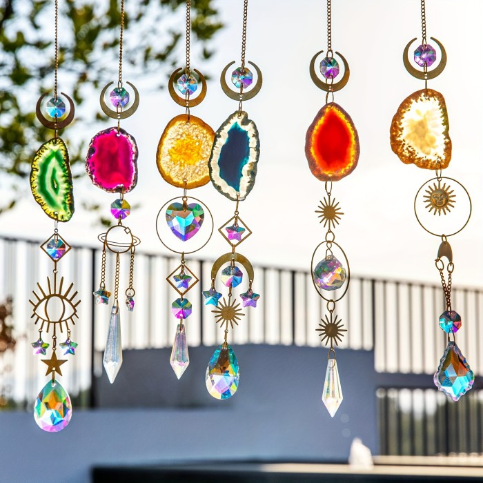 Sun Catcher Wind Chime Dream Catchers With Original Stone Crystal Prisms Agate Pieces For Indoor And Outdoor Car Hanging Pendant Home Garden Wedding Decoration, Home Decor, Garden Ornaments
