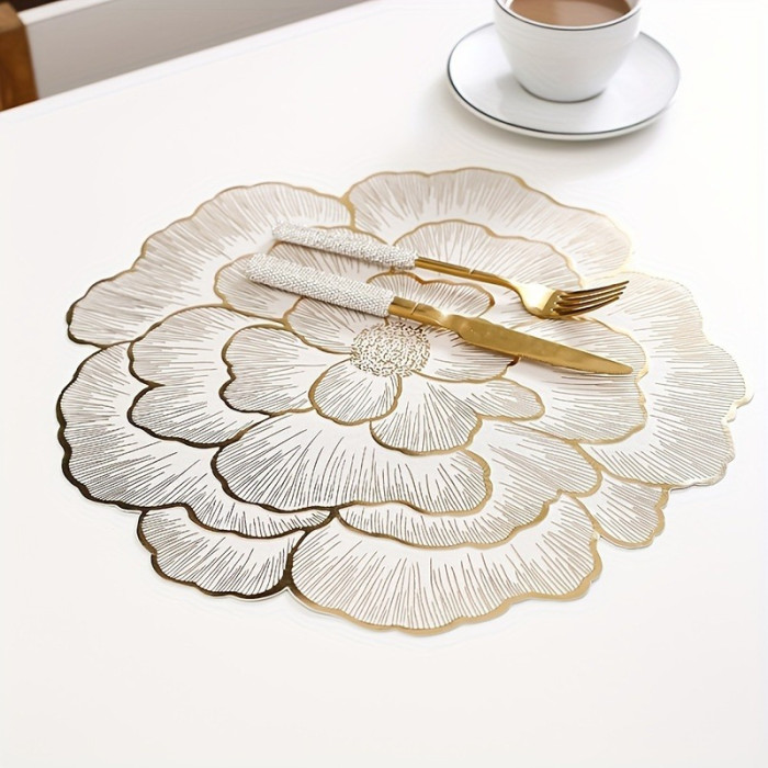 Elegant Floral Placemat Set Of 3pcs-non-slip, Wipe-resistant Table Mat, Suitable For Catering And Special Occasions