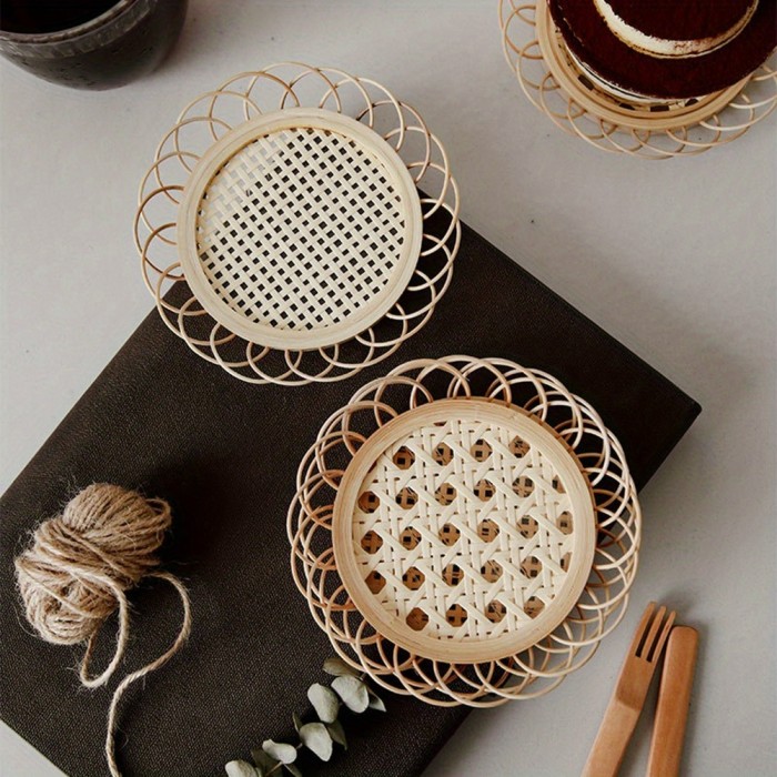 Japanese Style Bamboo Woven Saucer Handmade Bamboo Coaster Cup Holder Pot Pad Tea Mat Rattan Woven Cup Holder Coaster