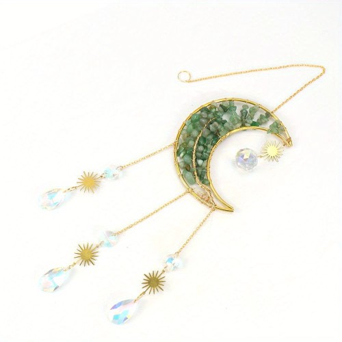 1PC hand-wound natural crystal gravel tree of Life Moon Sun catcher pendant wind chime decorative pendant