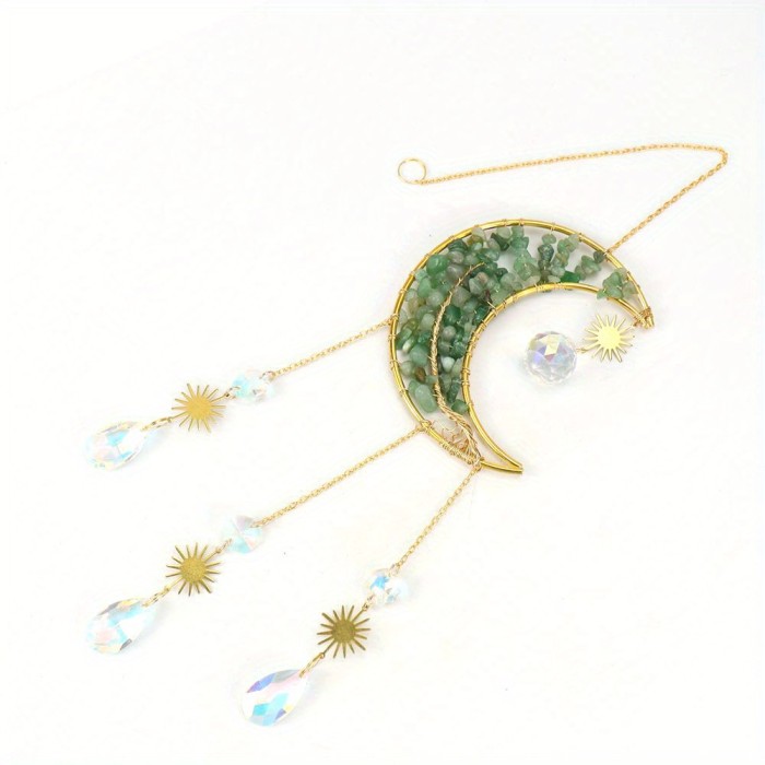 1PC hand-wound natural crystal gravel tree of Life Moon Sun catcher pendant wind chime decorative pendant