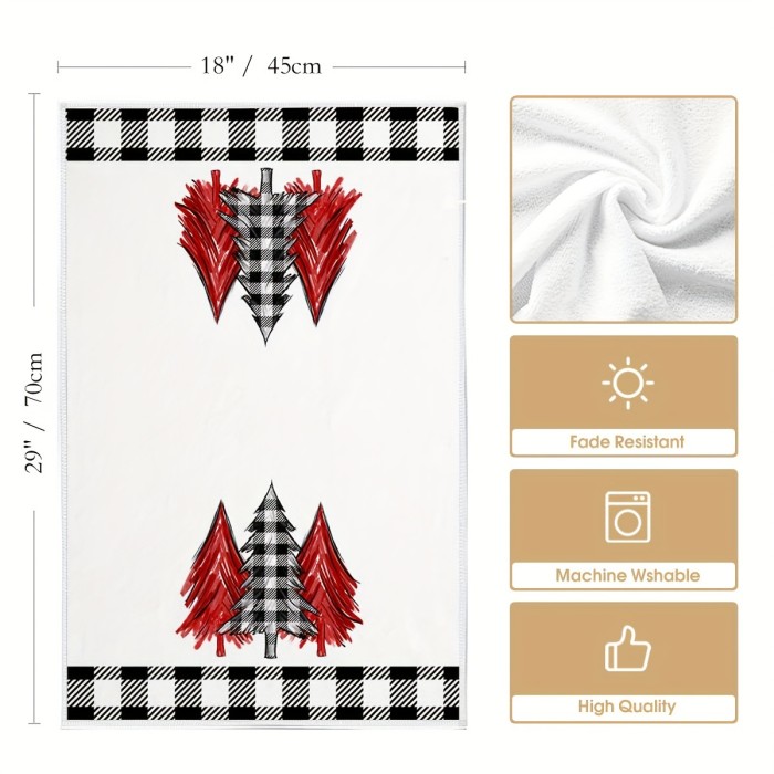 2pcs, Christmas Hand Towels, Black And White Plaid Christmas Tree Kitchen Towel Dish Towe, Christmas Kitchen Decoration, Super Absorbent Dry Cloth Towels, New Home Bathroom Housewarming Gifts