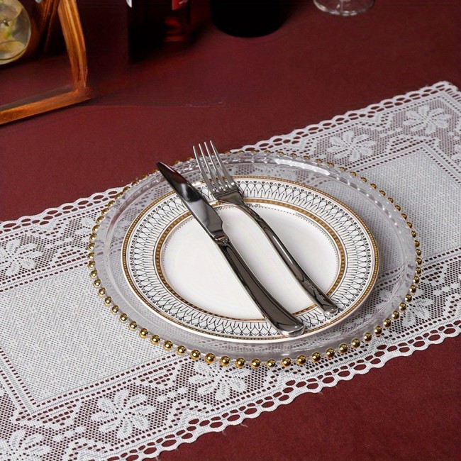 4PCS, White Lace Hollow Placemat, Dining Table Mat, Modern Minimalist Fabric Tableware Mat, Holiday Party Halloween Christmas Placemat, 30*60cm