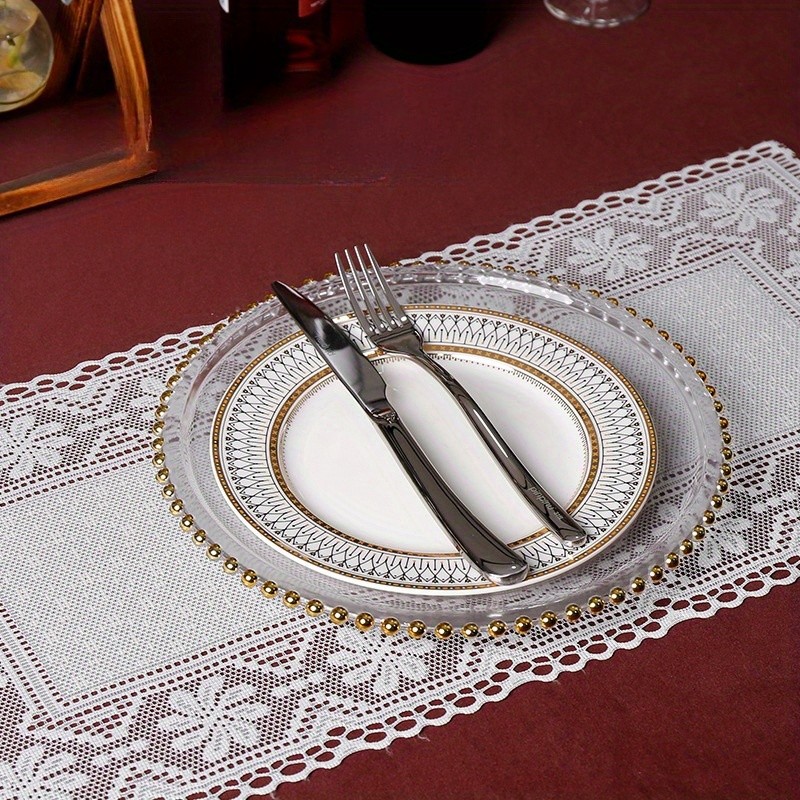 4PCS, White Lace Hollow Placemat, Dining Table Mat, Modern Minimalist Fabric Tableware Mat, Holiday Party Halloween Christmas Placemat, 30*60cm