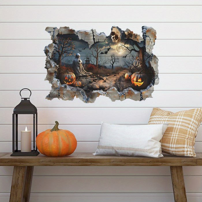 1pcs Halloween Broken Wall Skull Bat Pumpkin Bedroom Living Room Home Decorative Wall Sticker