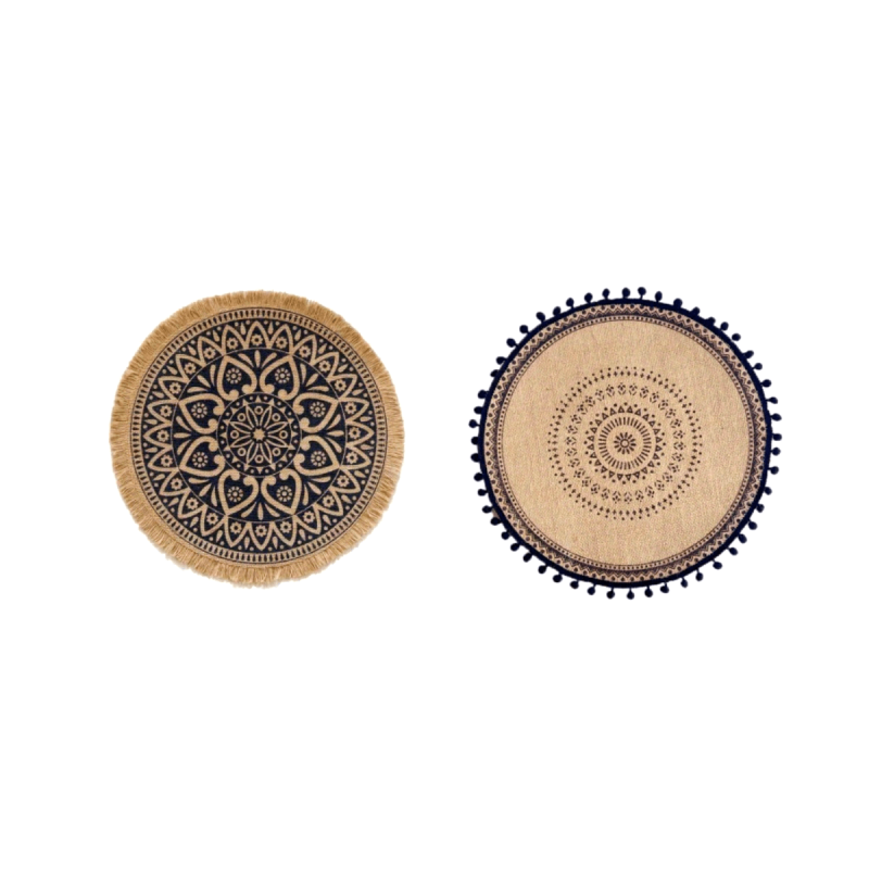 2PCS Hand-woven Coaster Ins Placemat Cotton And Linen Dining Table Insulation Pad Shooting Props Home Retro Jute Decorative Mat