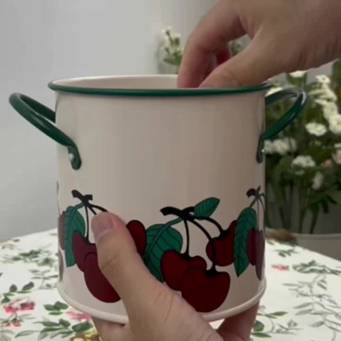 1pc, Vintage Cherry Tableware Bucket, Household Kitchen Chopsticks Cage, Knife And Fork Storage Bucket, Creative Inner Divider Drain Basket Rack, Kitchen Tools, Kitchen Accessories