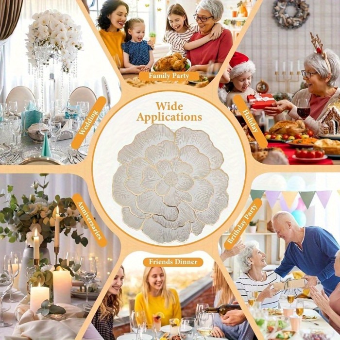 Elegant Floral Placemat Set Of 3pcs-non-slip, Wipe-resistant Table Mat, Suitable For Catering And Special Occasions