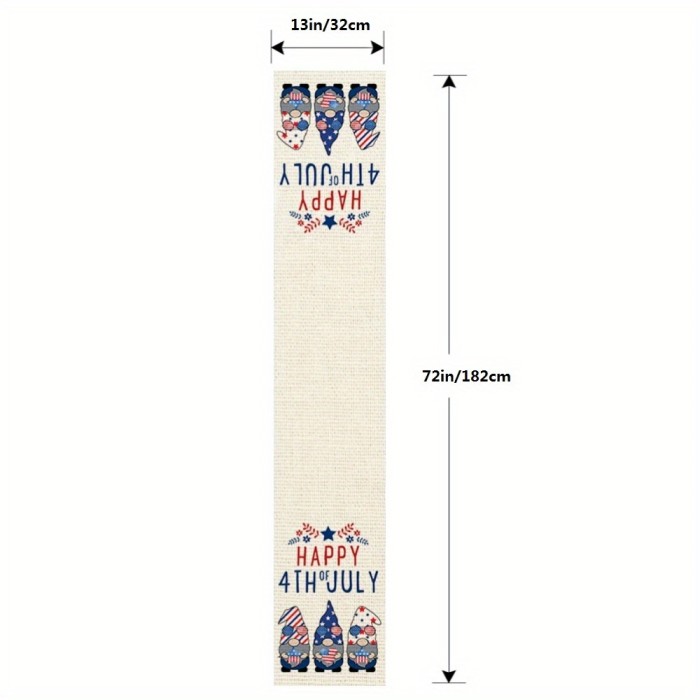Linen Table Runner 72 Inches Long Cute Gnomes Printed Decor for July 4 Independence Day