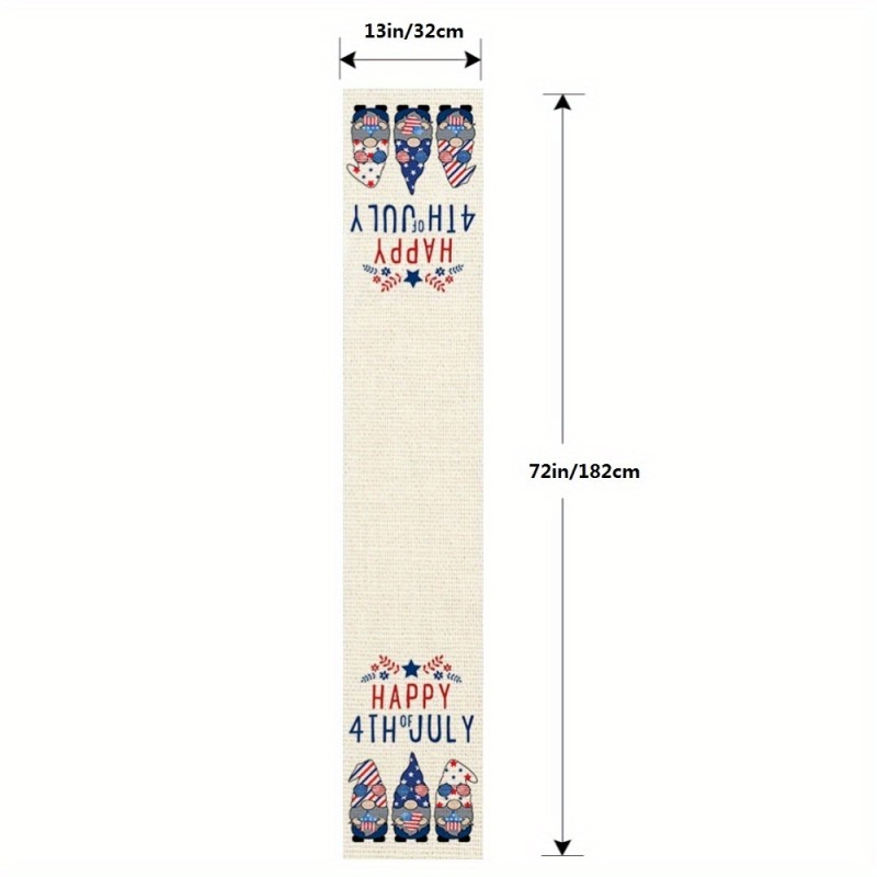 Linen Table Runner 72 Inches Long Cute Gnomes Printed Decor for July 4 Independence Day