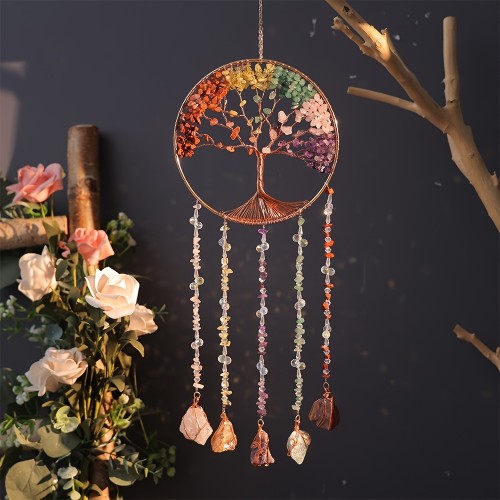 Dream Catcher Pendant With Natural Agate - Colorful Gemstone Wall Hanging For Home & Garden Decor, Perfect For Birthday Christmas Wedding Gifts
