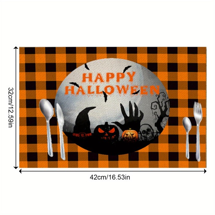 3pcs Halloween Autumn Pumpkin Placemat, Ghost Kitchen Mat, Placemat Heat-resistant And Easy-to-clean Halloween Accessories