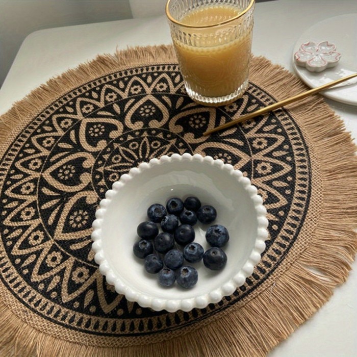 2PCS Hand-woven Coaster Ins Placemat Cotton And Linen Dining Table Insulation Pad Shooting Props Home Retro Jute Decorative Mat
