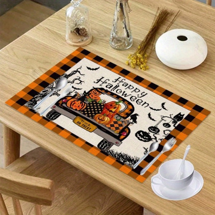 3pcs Halloween Autumn Pumpkin Placemat, Ghost Kitchen Mat, Placemat Heat-resistant And Easy-to-clean Halloween Accessories