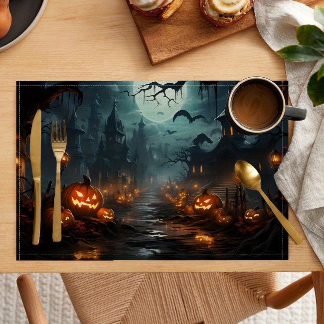 4 pieces, restaurant and kitchen fabrics, linen placemats, Halloween placemats, simple decorative table mats, hotel restaurant holiday party room decorations, suitable for year-round home tableware placemat decorations