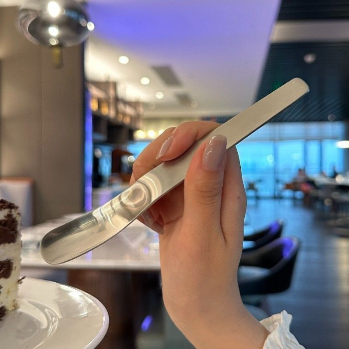 2pcs New Minimalist Korean Version Household Solid Color High-end Flat Headed Spoon Household Nordic Style Internet Red Spoon Dumpling Picking Filling Spoon Long Handled Ice Cream Spoon Cake Dessert Spoon